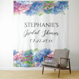 Tenture Hydrangeas Blue Floral Fête des mariées Photo Boot