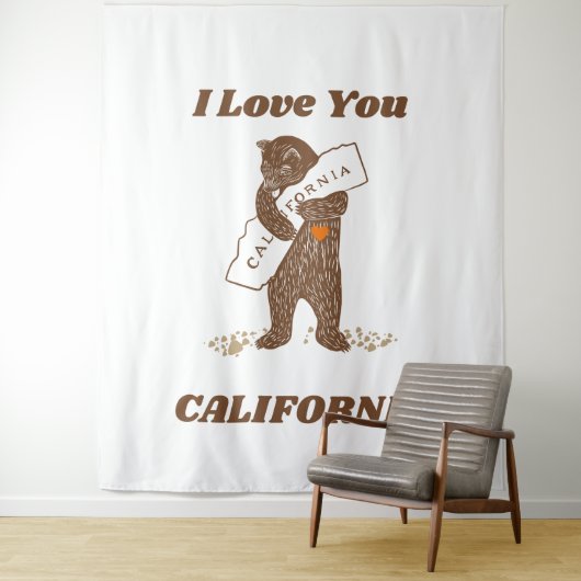 Tenture I Love You California Bear Hugging Map (En situation)