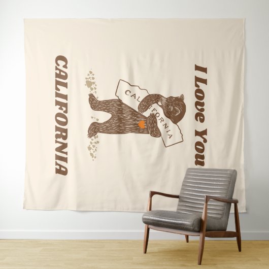Tenture I Love You California Bear Hugging Map (En situation (horizontale))