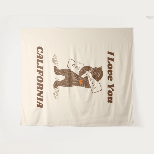 Tenture I Love You California Bear Hugging Map (Devant (Horizontal))