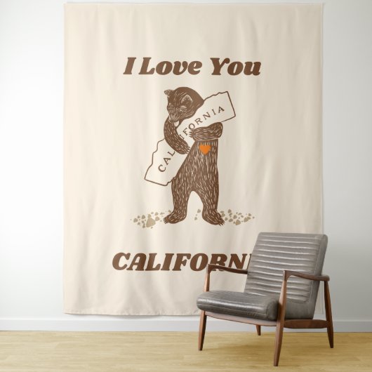 Tenture I Love You California Bear Hugging Map (En situation)