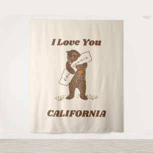 Tenture I Love You California Bear Hugging Map