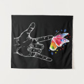Tenture I Love You Hand Sign Language Butterfly Autism (Devant (Horizontal))