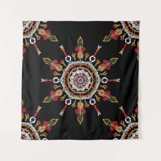Tenture Ikat Damask Rouge Vert Vintage (Devant)