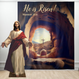 Tenture Il est ressuscité ! Jésus ressuscité tombeau vide