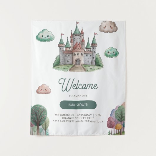 Tenture Il était une fois le château vert Baby Shower Past (Devant)