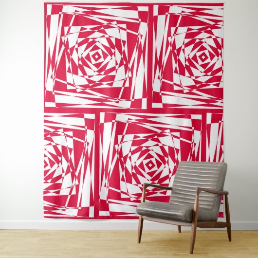 Tenture Illusion abstraite rouge blanc (En situation)