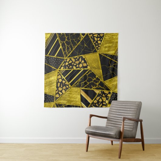 Tenture Illusion de texture du triangle noir or (En situation (horizontale))