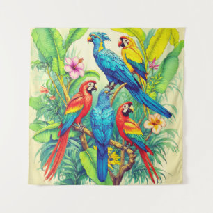 Tenture Illustration botanique d'oiseaux tropicaux
