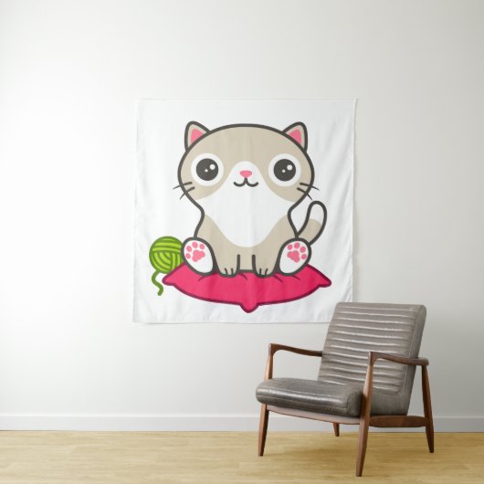 Tenture Illustration Cute Kitty (En situation)