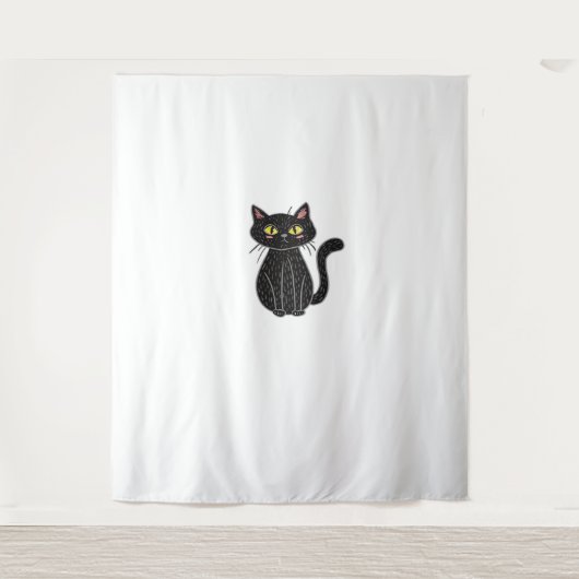 Tenture Illustration de chat noir, Doodle mignon chat clas (Devant)