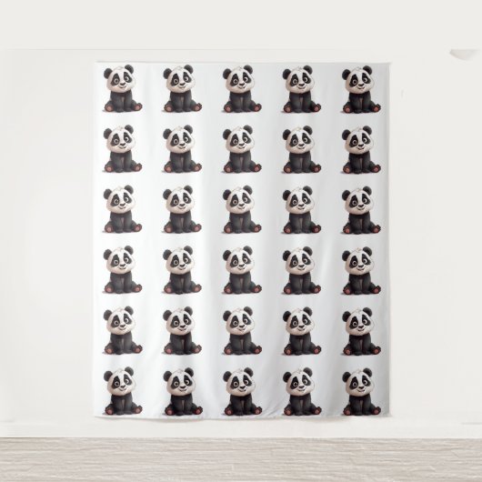 Tenture Illustration de dessin animé d'ours panda assis (Devant)