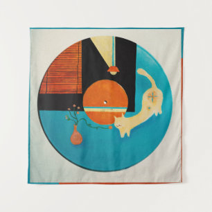 Tenture Illustration de disque rétro de chat qui s'étire