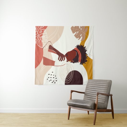 Tenture Illustration de femme noire, Portrait Print Throw (En situation (horizontale))