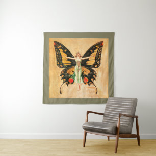 Tenture Illustration de femme volant papillon flapper
