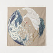 Tenture Illustration de grue et vague japonaise. Tradition (Devant (Horizontal))