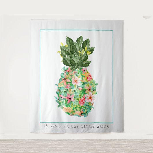Tenture Illustration de l'ananas aux fleurs de l'île (Devant)