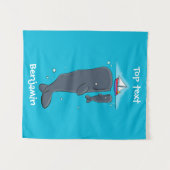 Tenture Illustration de mignons baleines et voiliers (Devant (Horizontal))