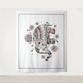 Tenture Illustration d'éléphant à fleurs tribaux mignons (Devant)