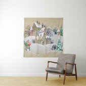 Tenture Illustration dessinée à la main avec paysage d'hiv (En situation)