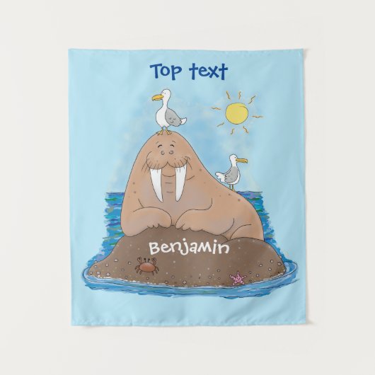 Tenture Illustration drôle de morse joyeux (Devant)