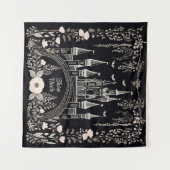 Tenture Illustration du château de Fairytale noir et blanc (Devant (Horizontal))