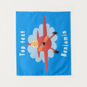 Tenture Illustration d'un avion rouge volant mignon (Devant)