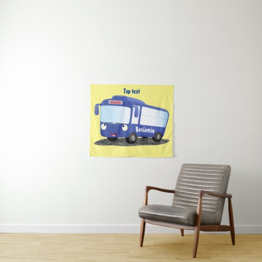 Tenture Illustration d'un bus moderne bleu mignon (En situation (horizontale))
