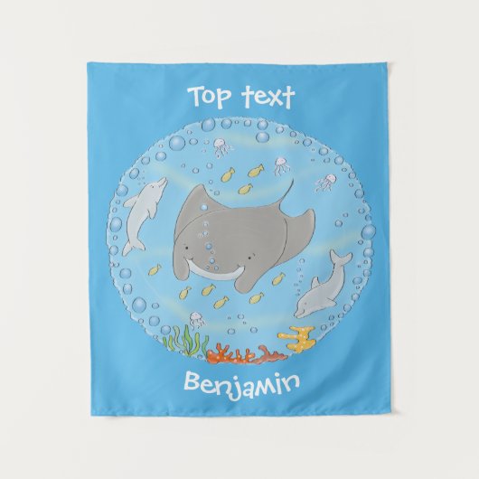 Tenture Illustration d'une mignonne raie manta et de bulle (Devant)