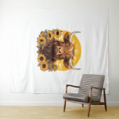 Tenture Illustration d'une vache des Highlands avec Sunflo (En situation (horizontale))