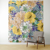 Tenture Illustration florale à la mode jaune et verte (En situation)