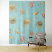 Tenture Illustration Gold Sun Moon Planètes Space Blue (En situation)