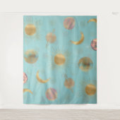 Tenture Illustration Gold Sun Moon Planètes Space Blue (Devant)