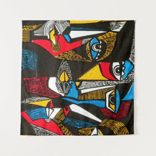 Tenture Illustration moderne en style linocut. Colo surréa (Devant (Horizontal))