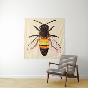 Tenture Illustration réaliste d'art d'abeille à miel