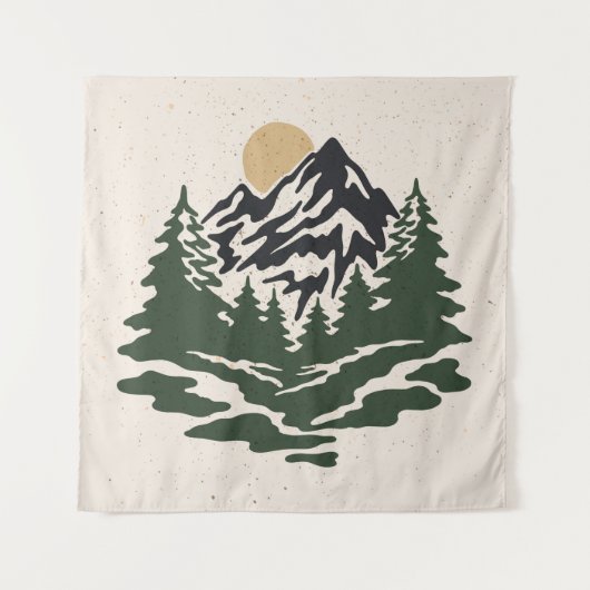 Tenture Illustration vintage du paysage de montagne (Devant)