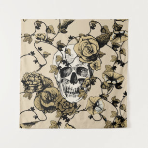 Tenture Illustration vintage d'un crâne entouré et cov