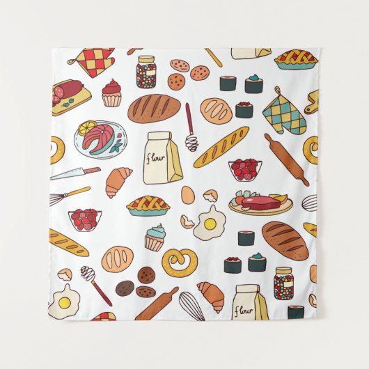 Tenture Illustrations alimentaires vintages : motif sans s (Devant)