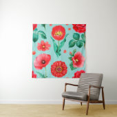 Tenture Illustrations aquarelles de fleurs rouges. Inséabl (En situation)