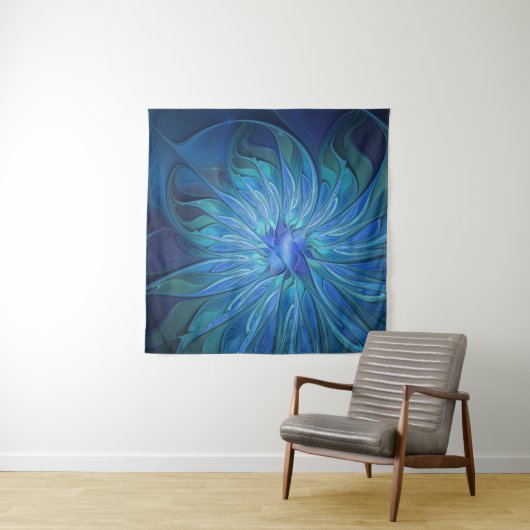 Tenture Imaginaire Fleur Bleue Motif, Art Fractal Abstrait (En situation (horizontale))