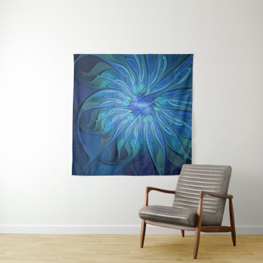 Tenture Imaginaire Fleur Bleue Motif, Art Fractal Abstrait (En situation)
