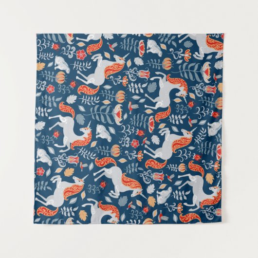 Tenture Imaginaire folklorique : licornes, lapins, oiseaux (Devant (Horizontal))