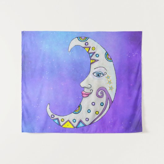 Tenture Imaginaire Lune blanche Face aux accents de couleu (Devant (Horizontal))