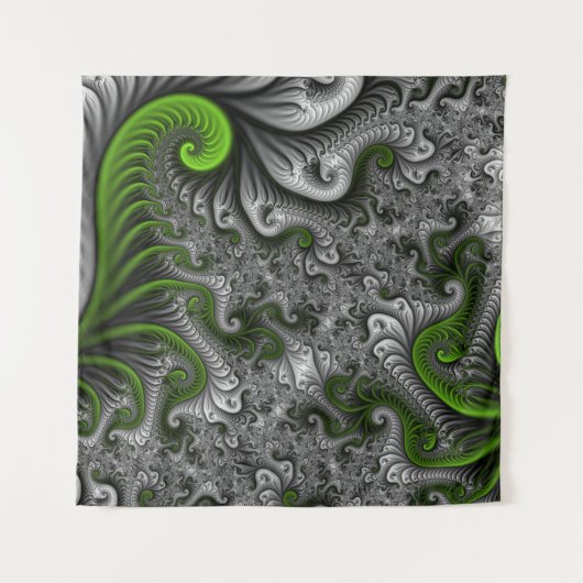 Tenture Imaginaire Monde Vert Et Gris Art Fractal Abstrait (Devant)