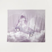 Tenture Imaginaire rose Cheval Volant Voiture Papillon Fée (Devant (Horizontal))