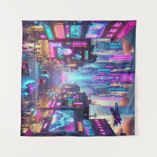 Tenture Imaginaire urbain dynamique Neon Cyberpunk | (Devant (Horizontal))