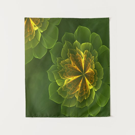 Tenture Imaginaire Vert Jaune Fleurs fractales (Devant)