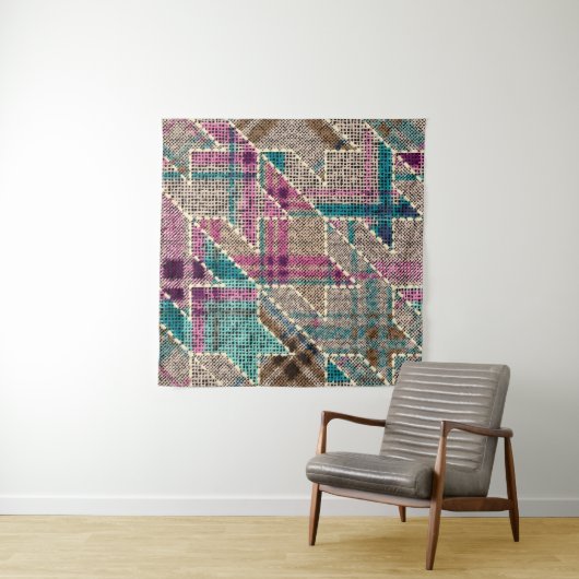 Tenture Imitation of indian patchwork pattern with texture (En situation (horizontale))