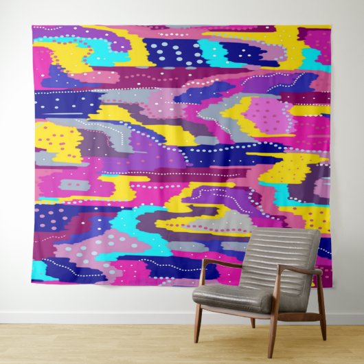 Tenture Impression Abstraite colorée avec points amusants (En situation (horizontale))