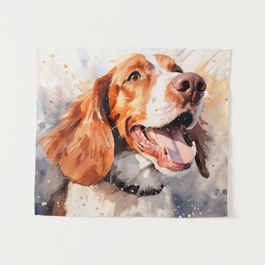 Tenture Impression d'art de chien à l'aquarelle joyeuse (Devant (Horizontal))